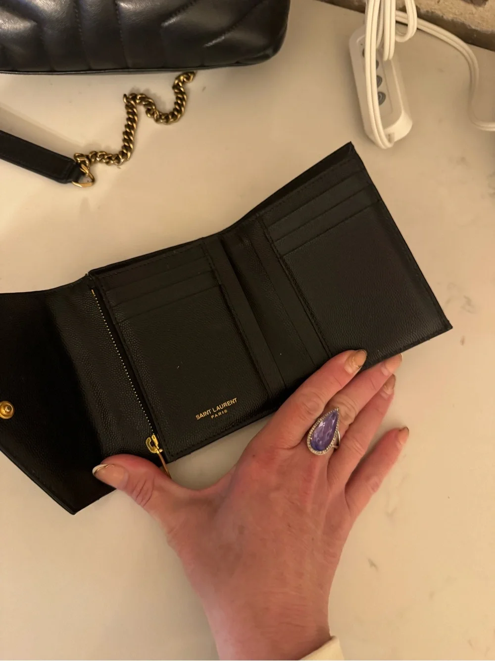Saint Laurent Black Quilted Leather Small Wallet with Gold YSL Emblem - Picture 2 of 2